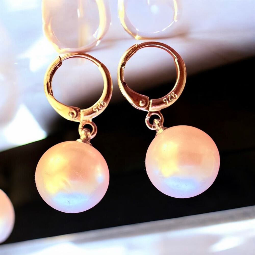 Genuine 925 Sterling Silver Drop Pearl White women Earrings - Picture 3 of 5